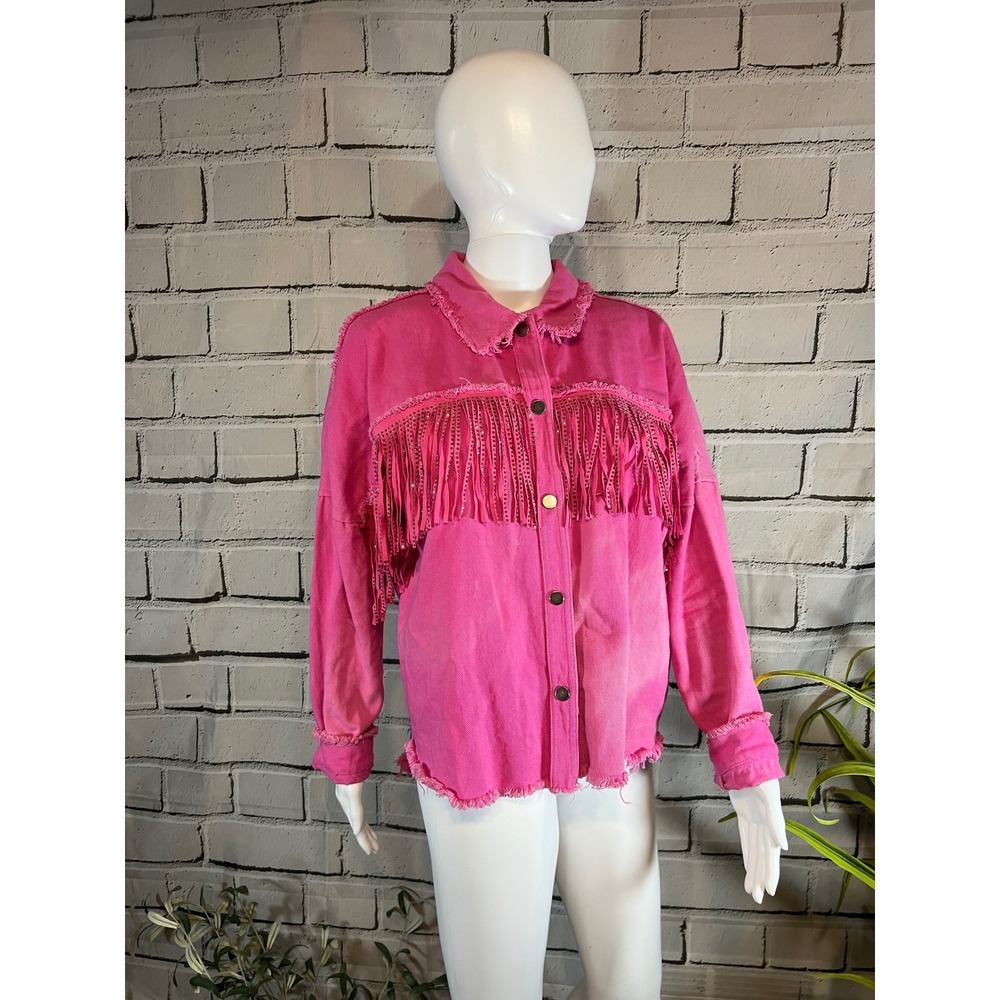 GeeGee Southwest Hot Pink Rhinestone Fringe Shacket — Size Small